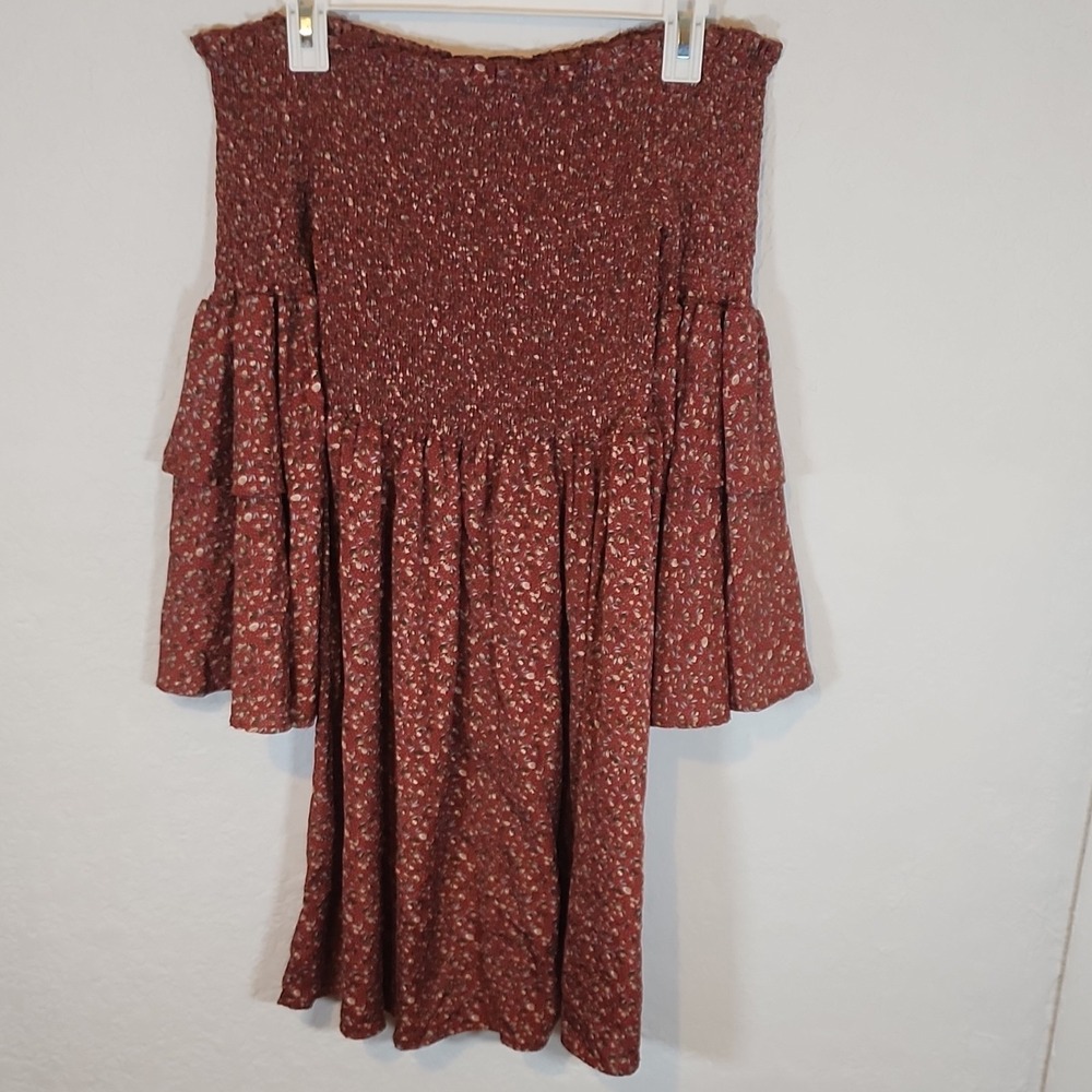 SHEIN Red Floral Off Shoulder Bell Sleeve‎ A-Line Dress xl